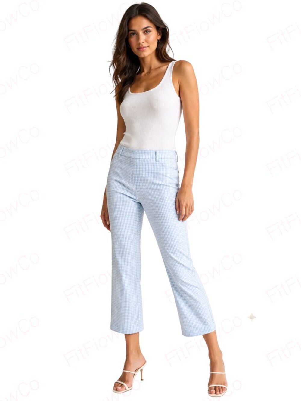 Zac & Rachel Blue Gingham Cropped Straight Leg Pull-On Pants Size 12